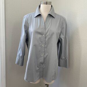 Foxcroft Womens XL Non Iron Stretch Button Up Shirt Light Gray Blouse Top